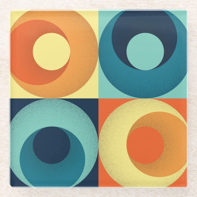 Retro Squares & Circles: 1960s Pattern Glass Coaster (Front)