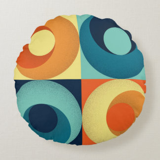 Retro Squares & Circles: 1960s Pattern Round Pillow