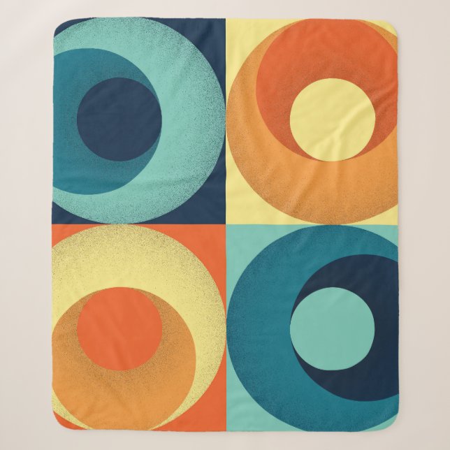 Retro Squares & Circles: 1960s Pattern Sherpa Blanket (Front)