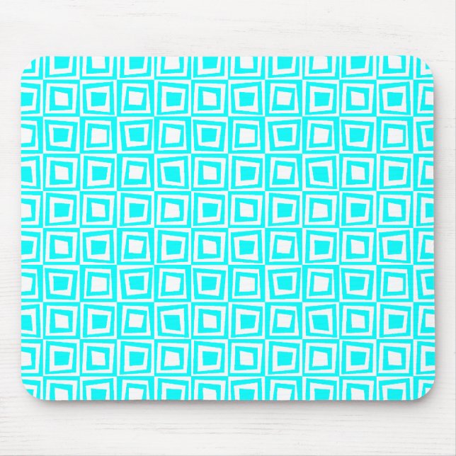 Retro Squares - Cyan and White Mouse Pad (Front)