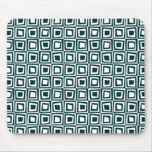 Retro Squares - Dark Green on White Mouse Pad