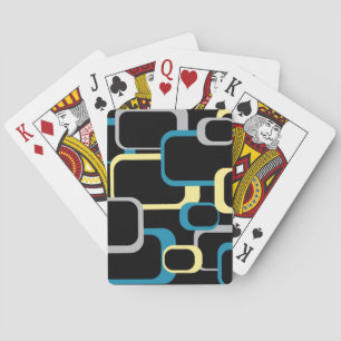 Retro Squares Geometric Pattern Blue Yellow Grey Playing Cards