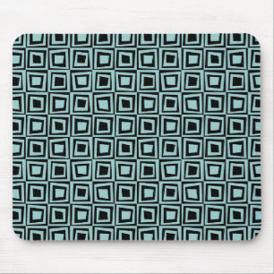 Retro Squares - Light Blue Green on Black Mouse Pad
