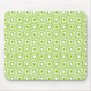 Retro Squares - Martian Green on White Mouse Pad