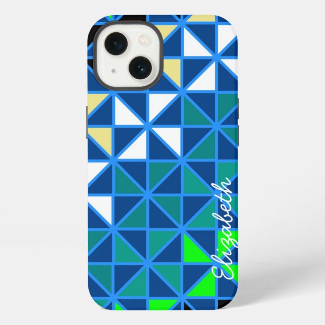 Retro Squares Modern Geometric Pattern iPhone Case (Back)