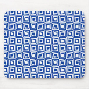 Retro Squares - Navy Blue on White Mouse Pad