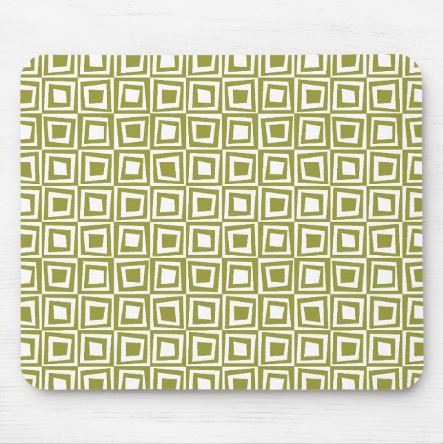 Retro Squares - Olive on White Mouse Pad (Front)