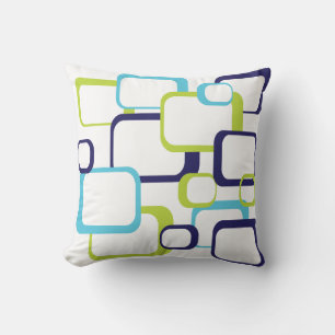 Retro Squares Pattern Blue Green White Throw Pillow