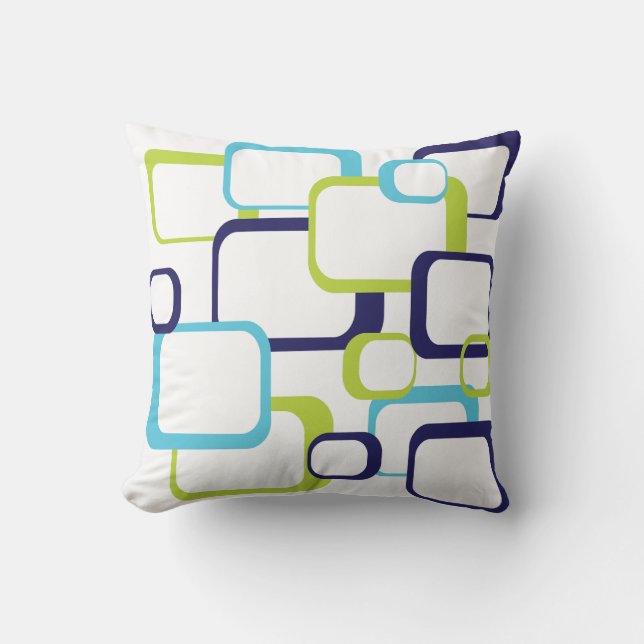 Retro Squares Pattern Blue Green White Throw Pillow (Front)