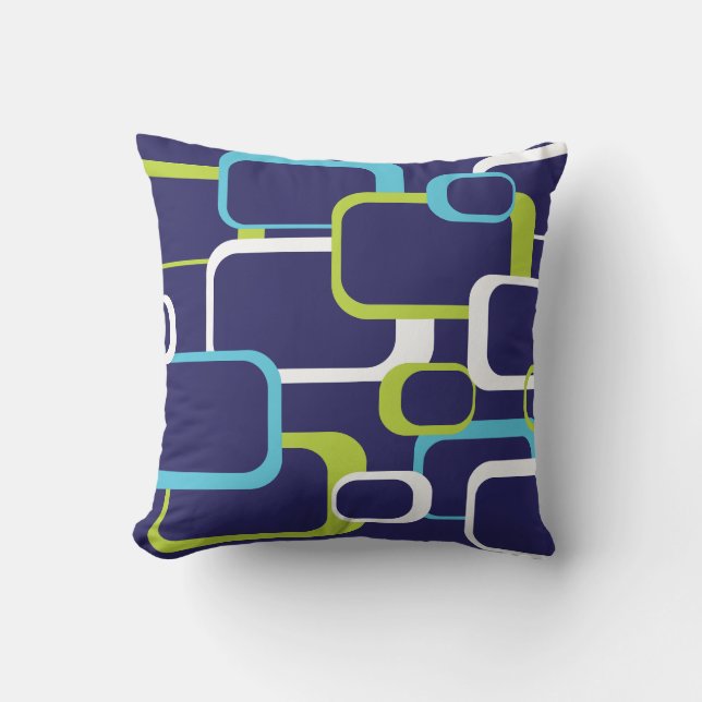 Retro Squares Pattern Green Blue White Throw Pillow (Front)