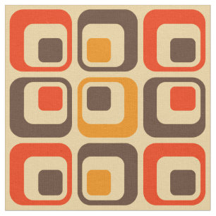 Retro Squares Pattern - Red, Brown & Orange Fabric