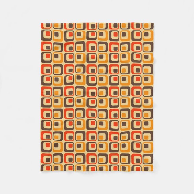 Retro Squares Pattern - Red, Brown & Orange Fleece Blanket (Front)