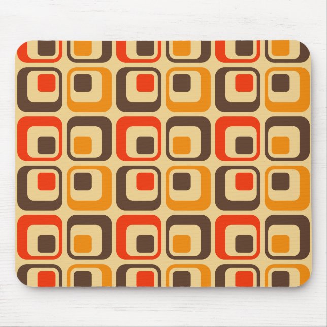 Retro Squares Pattern - Red, Brown & Orange Mouse Pad (Front)