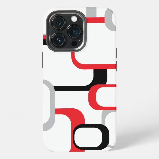 Retro Squares Pattern Red Grey Black White  iPhone Case (Back)