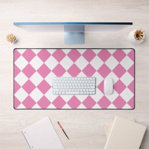 Retro Squares Pink and White Retro Desk Mat