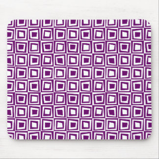 Retro Squares - Plum on White Mouse Pad