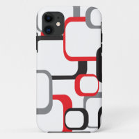 Retro Squares Red Black Grey White Pattern