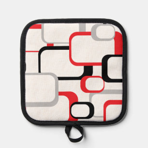 Retro Squares Red Grey Black White Background Pot Holder