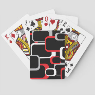 Retro Squares Red Grey White Black Background Playing Cards