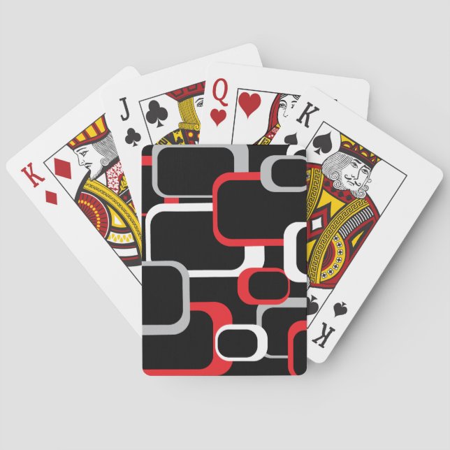  Retro Squares Red Grey White Black Background Playing Cards (Back)