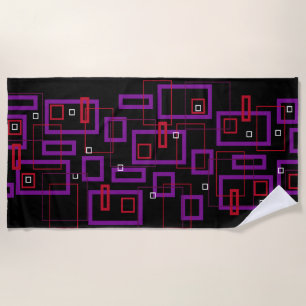 Retro squares, red, purple and black beach towel