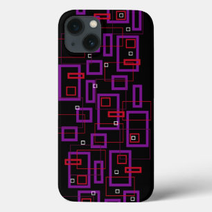 Retro squares, red, purple and black iPhone 13 case