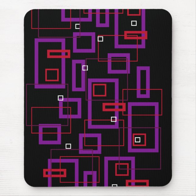 Retro squares, red, purple and black mouse pad (Front)