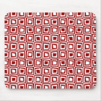Retro Squares - Ruby Red on White Mouse Pad