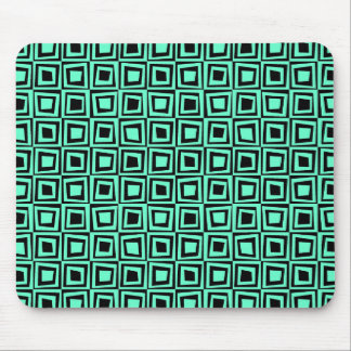 Retro Squares - Turquoise on Black Mouse Pad
