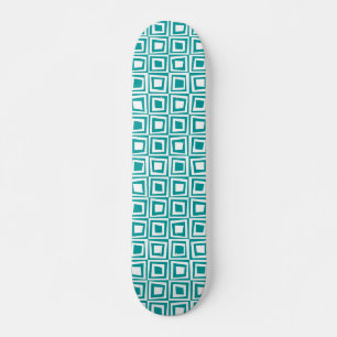 Retro Squares - White on Aqua Skateboard