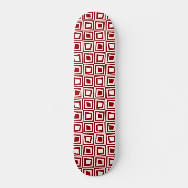 Retro Squares - White on Ruby Red Skateboard (Front)