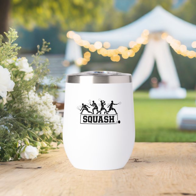 Retro Squash Player Action Sequence Silhouette Art (Wedding (Rotated))