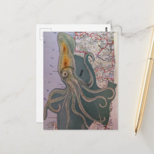 Retro Squid and Map Collage Postcard