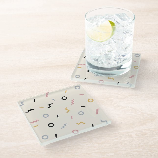 Retro Squiggle Pattern Glass Coaster (Angled)