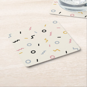 Retro Squiggle Pattern Square Paper Coaster