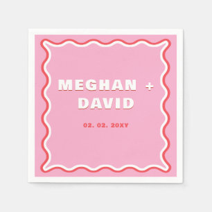 Retro Squiggle Wavy Curve Pink Red Wedding  Napkin