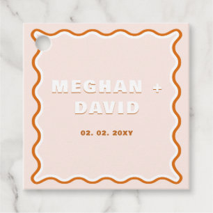 Retro Squiggle Wavy Curve Terracotta Wedding Favour Tags