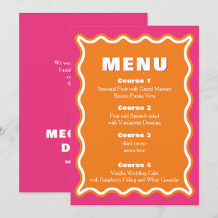 Retro Squiggle Wavy Pink Orange Wedding Menu