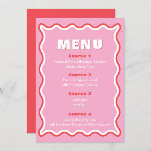 Retro Squiggle Wavy Pink Red Menu Mariage