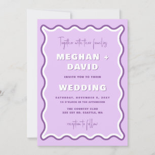Retro Squiggle Wavy Purple Photo Wedding  Invitation