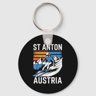 Retro st anton austria ski resort fun alpine skiin keychain