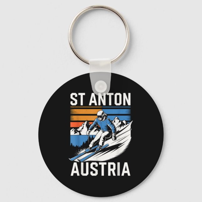 Retro st anton austria ski resort fun alpine skiin keychain (Front)