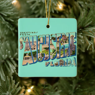 Retro St Augustine Florida Postcard Ceramic Ornament