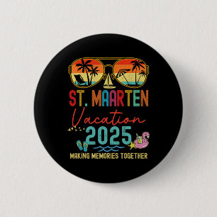 Retro St. Maarten Vacation 2025 Memories Matching 2 Inch Round Button