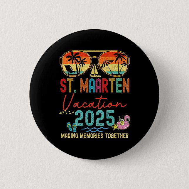 Retro St. Maarten Vacation 2025 Memories Matching  2 Inch Round Button (Front)