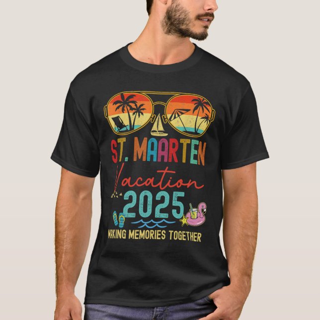 Retro St. Maarten Vacation 2025 Memories Matching  T-Shirt (Front)
