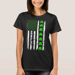 Retro St  Patrick's Day Green Irish American Flag  T-Shirt