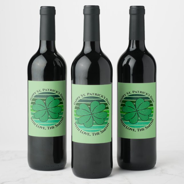 Retro St. Patrick's Day Name Irish 4 Leaf Clover Wine Label (Bottles)
