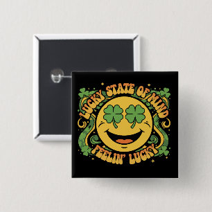Retro St. Patrick's Day Smiley Face Lucky State 2 Inch Square Button