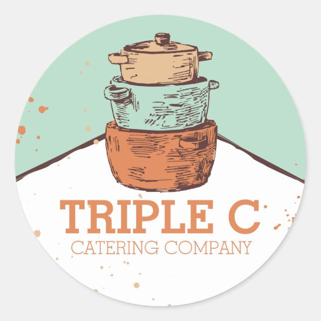 retro stacked cooking pots pans chef catering classic round sticker (Front)